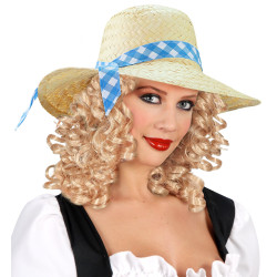 Slamený klobúk s modrou stuhou pre ženy